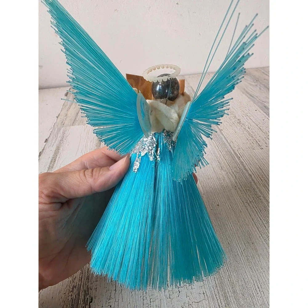Vintage mercury glass angel cherub choir figurine Xmas blue tree topper